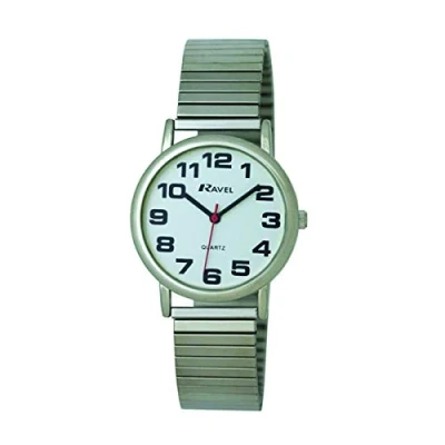 Imagen de Ravel Reloj de Pulsera Unisex Acero Inoxidable con Números Grandes y Manecillas Audaces Cuarzo Analógico R0208.02.1S Color Plateado/Esfera Blanca