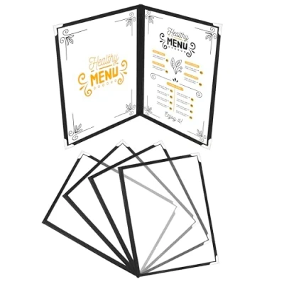 Imagen de Belle Vous Funda para Cartas Restaurantes Pliegue Doble A4 (Pack de 5) Restaurante Soporte Menú Estilo Americano con Protectores Esquina Bares, Cafés, Alimentos y Bebidas