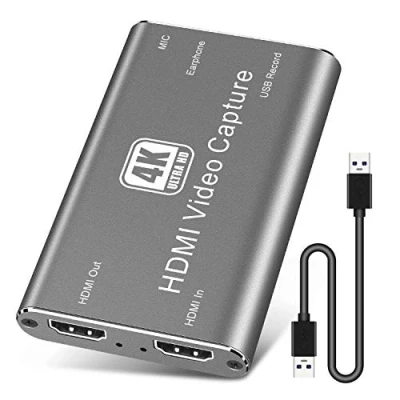 Imagen de PTN Tarjeta Captura HDMI, USB 3.0 Dispositivo Audio y Video 4K, Juegos HD HDMI a USB, Transmisión en Vivo 1080P 60FPS para Grabación (Gray)