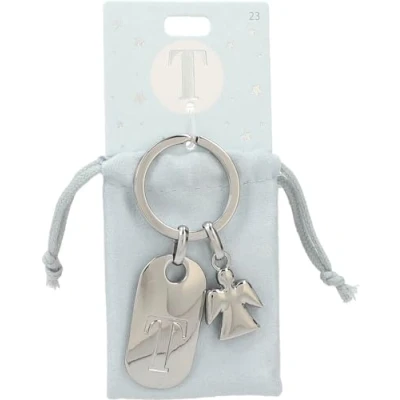 Imagen de Depesche 11800 023 Llavero de Plata con Letra T y ángel la Guarda, aleación cinc, Incluye Funda Terciopelo Color, Multicolor, Talla única