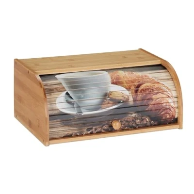 Imagen de Relaxdays Panera, Tapa deslizable, Almacenaje del Pan, Estante, 17x40x27 cm, 1 Ud, Marrón, Tablero de Fibras