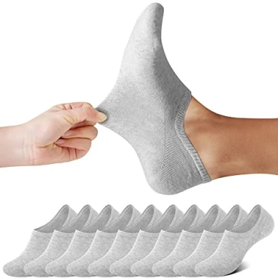 Imagen de FALARY Calcetines Mujer Hombre 10 Pares Cortos Invisibles tobillero Algodon Silicona Antideslizante Verano gris 4346