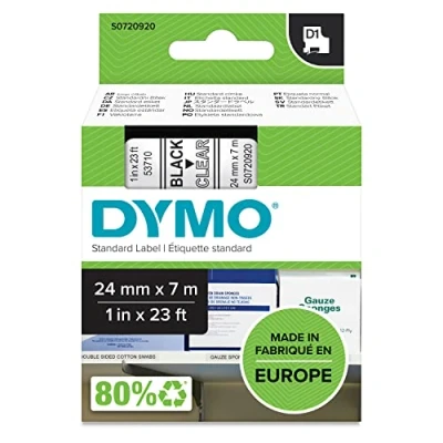 Imagen de DYMO D1 etiquetas auténticas, impresión negra sobre fondo transparente, 24 mm נ7 m, autoadhesivas para etiquetadoras LabelManager