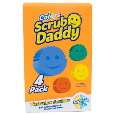 Imagen de Scrub Daddy Colors Esponja Daddy, Estropajo Cara Sonriente Limpieza Anti Rayaduras, Lavable Antibacteriana y Reutilizable para Cocina Baño, con Tecnología Flextexture Paquete de 4