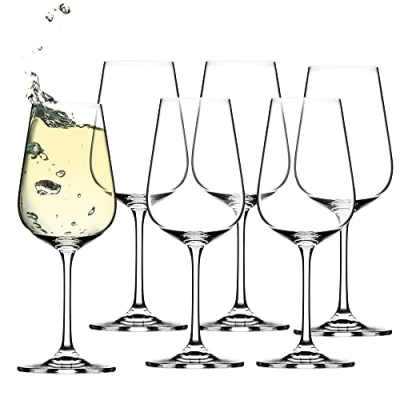 Imagen de KADAX copas de vino blanco cristal, juego 6, 360 ml, con tallo largo, elegantes y sencillas para el hogar, fiestas