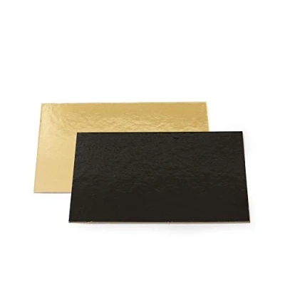 Imagen de Decora, 0932591 Plato para Tarta de Cartón, Revestido Plástico, 3 mm Espesor, Ideal Presentar y Servir Postres, Color Oro Negro, Rectangular 30 x 40 cm
