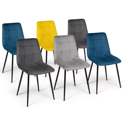 Imagen de IDMarket Juego de 6 sillas Mila terciopelo Mix Color Azul x2, gris oscuro claro, amarillo