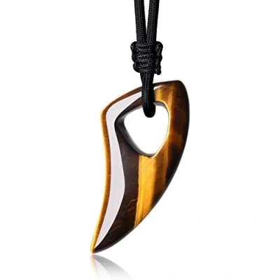 Imagen de COAI Collar para Hombre con Colgante Diente de Lobo Esilizado Ojo Tigre Piedra Natural