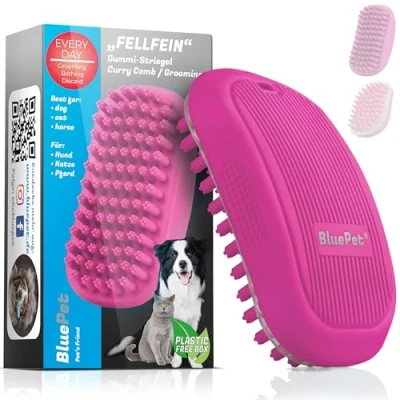 Imagen de BluePet FellFein Cepillo de baño para perros y gatos pelo corto, con efecto masaje, elimina el suelto, polvo la suciedad, ideal masajear champú (rosa resistente)