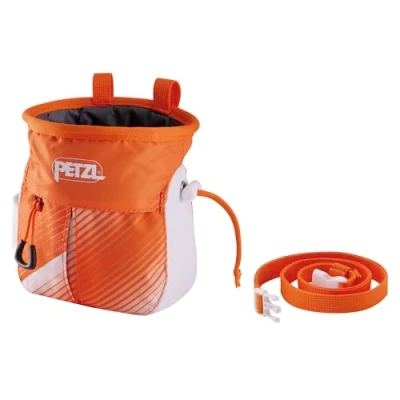 Imagen de PETZL SAKAPOCHE Bolsa ergonómica para tiza con bolsillo y cinturón, color naranja/blanco, S040AB01