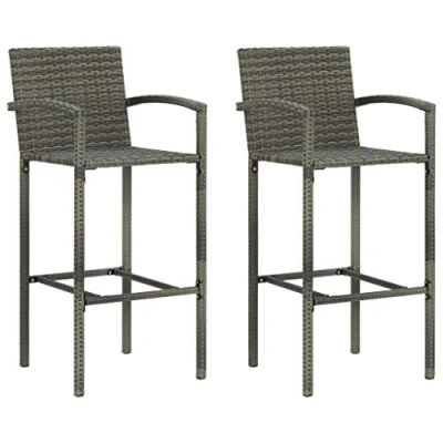 Imagen de vidaXL 2X Taburetes de Cocina Bar Silla Mostrador Pub Bistró Comedor Simplista Reposapiés Asiento Estable Robusta Ratán Sintético Gris