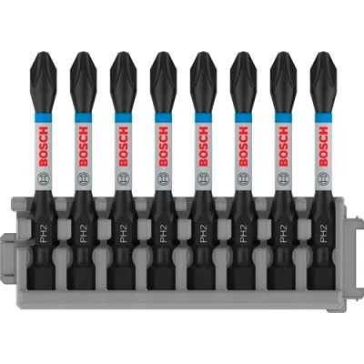 Imagen de Bosch Professional 8 piezas Juego de brocas con ranura en cruz (control impacto, puntas PH2, Pick and Click), Cranberry, 50 mm