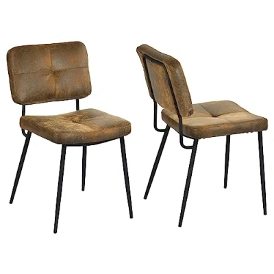 Imagen de MEUBLE COSY Juego de 2 Sillas Comedor Vintage Tapizadas en Gamuza sin Reposabrazos con Patas Metal para Cocina Salón Dormitorio, Marrón, 54x45x82cm, Unidades