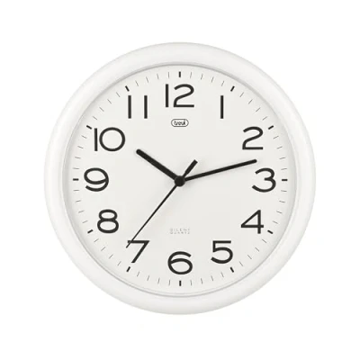 Imagen de Trevi OM 3301 Reloj de pared cuarzo con movimiento barrido silencioso, diámetro 24 cm, blanco, plástico, redondo