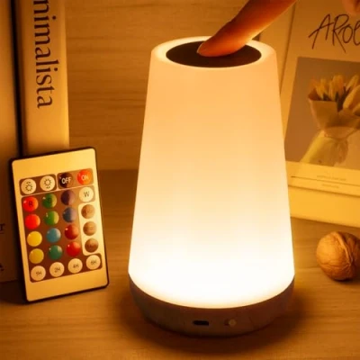 Imagen de Auxmir Luz Nocturna LED, Lámpara de Mesita Noche, Iluminación Ambiente Interior, Control Remoto y Tactil, Temporizador, USB Recargable, 13 Colores Luz, para Dormitorio, Marrón Oscuro