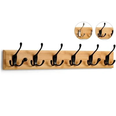 Imagen de LARHN Perchero Pared Madera y Negro 6 Colgadores Triples 59 cm Percheros de Diseño para Recibidores, Entradas, Dormitorios Modernos, Habitaciones Infantiles Baños