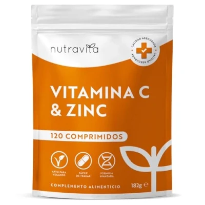 Imagen de Vitamina C 1000mg con Zinc 20mg 120 Comprimidos Veganos Apoya el Sistema Inmunitario, Reduce la Fatiga y Mantenimiento de Huesos, Piel, Uñas Cabello Vitamin para 4 Meses Nutravita