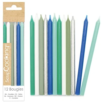 Imagen de 12 velas largas azul y plata cm