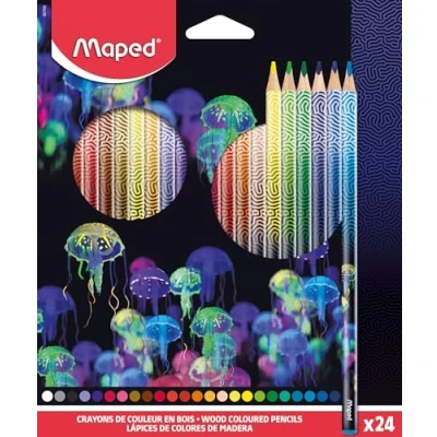 Imagen de Maped lápices de colores Deepsea Paradise madera Minas resistentes Forma Triangular Ergonómica Caja 24 para colorear