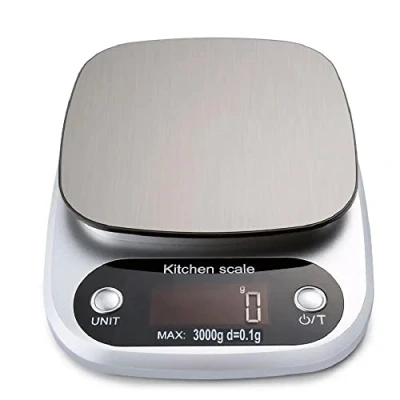 Imagen de RevolutionLine Báscula digital De cocina Funciona con 3 pilas AAA Alta precisión y resolución LCD electrónica inteligente alto rendimiento Fácil limpiar 0,1gr a 3kg
