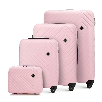 Imagen de WITTCHEN Cube colección Juego de 4 Maletas ABS con Relieve geométrico Mango telescópico Cerradura combinación Talla (S+M+L+Neceser) Rosa Claro