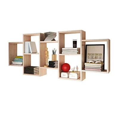 Imagen de Selsey Kassi Estantería 7 Compartimentos/Estantería Colgante Decorativa/Librería Moderna (Marrón Claro)