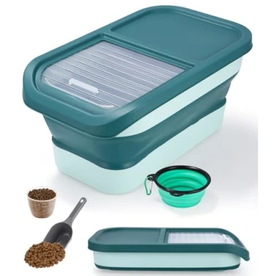 Imagen de Zawaer Contenedor de Comida para Mascotas 5KG,Contenedor Pienso Perro Gato Plegable Cubo Caja Almacenamiento con Pala Taza Medidora,Contenedor Perro,Contenedor Pienso.verde