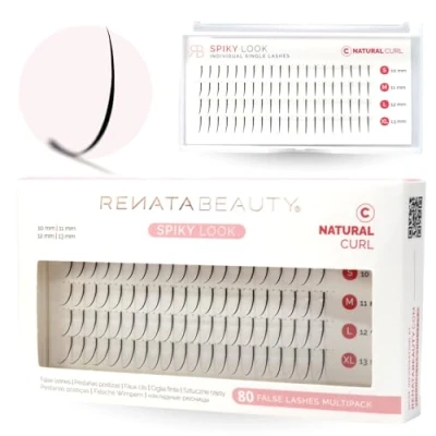 Imagen de Renata Beauty Pestañas Postizas Individuales Spiky Look 80 Unidades de 11mm/12mm/13mm Multipack Sintéticas con Tecnología Banda Plana Reutilizables Negro Mate