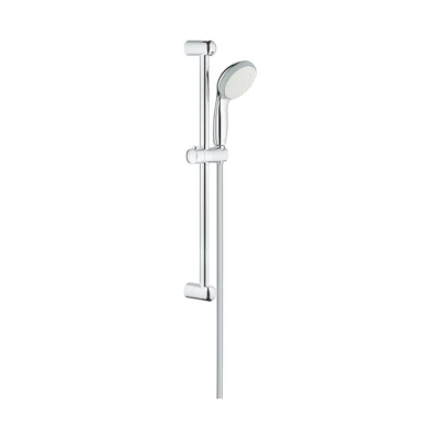 Imagen de GROHE Vitalio Go 100 Conjunto de ducha (teleducha 10 cm con 1 chorro, barra 62 cm, soportes pared metal, flexo 1,75 m, menor consumo agua, instalación QuickGlue), cromo, 26196000