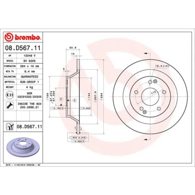Imagen de BREMBO 08.D567.11 Disco de freno 284 10 5 macizo revestido con tornillos SSANGYONG: Tivoli SUV, XLV SUV
