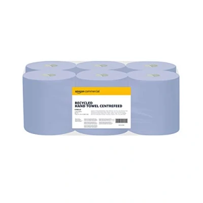 Imagen de AmazonCommercial Toallas Papel Secamanos, 2 Capas Rollo Centrefeed Reciclado, 6 Rollos (1 paquete), 450 Hojas por Rollo, Tamaño de la Hoja: 30 cm x 20