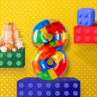 Imagen de Globos de Números Bloque Construcción 8,101 CM Globo Numeros Gigantes Grandes Decoracion,Globo Numero 8,Globos Niño Niña Adultos,Vuelan con Helio