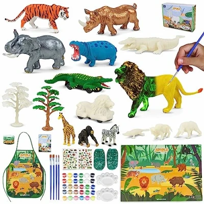 Imagen de BONNYCO Animales de Juguete con 16 Figuras para Pintar Manualidades niños Brillo en la Oscuridad Juguetes 3 4 5 6 7 8 9 10 Años Regalos Cumpleaños, Navidad, Comunion