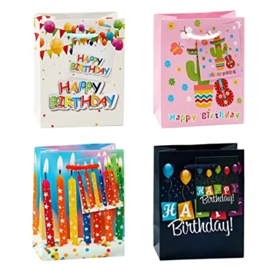 Imagen de TSI 84024 12 Bolsas de regalo pequeñas con decoración cumpleaños, 4 modelos surtidos