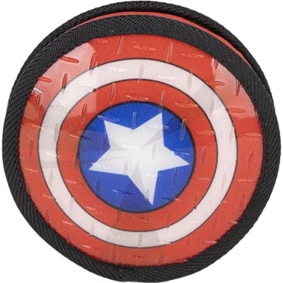 Imagen de Juguete para Perros de Avengers Color Azul, Rojo y Blanco Diseño Capitán América Tamaño 15x6x15cm con Forma Escudo Poliéster TPR Producto Original Diseñado en España
