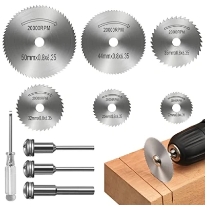 Imagen de Discos de corte para herramienta giratoria, cuchillas taladro disco, HSS, mini hojas sierra circulares acero rápido madera, plástico y metal (8 piezas)