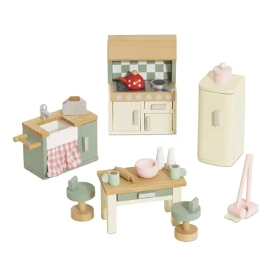 Imagen de Le Toy Van ME059 Cocina de Casa Muñecas, 3 Años, Juego Educativo, Muebles Madera 20 Piezas, Juguetes Ecológicos, Montessori, Incluye Mobiliario y Accesorios