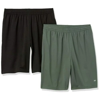 Imagen de Amazon Essentials Pantalón Corto Holgado, Ligero, Técnico y Deportivo (Disponible en Tallas Grandes Largos Especiales) Hombre, Pack de 2, Negro/Verde Oliva, XL