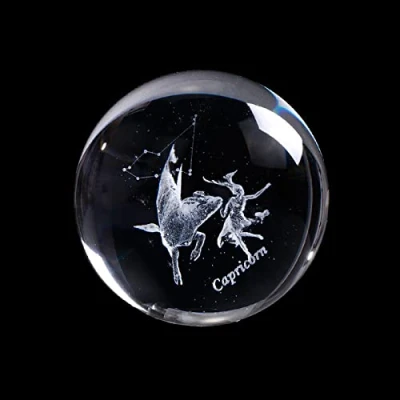 Imagen de 60 mm 3D Signo del zodiaco Estrella Bola de cristal Esfera grabada Con láser Artesanía Decoración hogar Adorno regalo cumpleaños, Capricornio, base plata