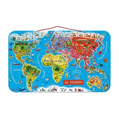 Imagen de Janod Puzzle magnético del Mundo de madera, Version en Italiano, 92 piezas (J05513)