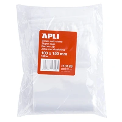 Imagen de APLI 13128 Pack de 100 bolsas plástico con autocierre, x 150 mm