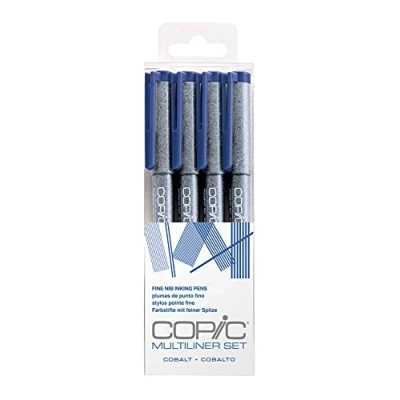 Imagen de Copic Multiliner Set, Cobalto, 4 Fineliner en varios grosores de trazo, rotuladores dibujo con punta fina y tinta pigmentada resistente al agua