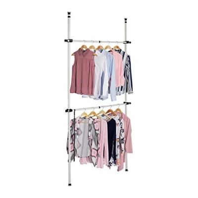 Imagen de Relaxdays Armario Abierto con 2 Barras y Ganchos para Colgar Ropa, de Acero, telescópico, Color Blanco