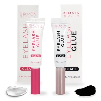 Imagen de Renata Beauty Pack Combinado de 2, Pegamento para Pestañas Postizas Transparente y Negro, Resistente al Agua, 24 Horas Fijación Fuerte, Tubos Doble Función, Hipoalergénico, 2x4ml