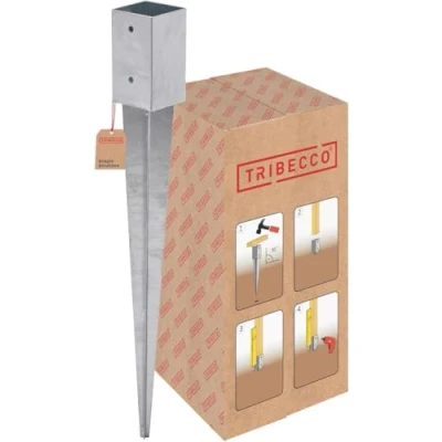Imagen de TRIBECCO Soporte para postes de madera, 81 x mm, longitud 750 galvanizado en caliente, manguito impacto madera cuadrada, anclaje acero, suelo,