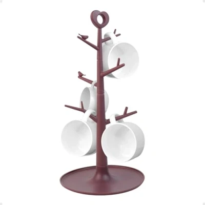 Imagen de xyuayamz Soporte Para Tazas, Porta Tazas de Árbol con 4 Ganchos, Cafe, Colgador Cocina, Organizador Mostrador Mostrador, Cafetería, Plásticos, Rosa