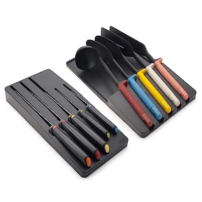 Imagen de Joseph Elevate Cuchillos de Cocina Profesionales y Utensilios Cocina, 10 piezas, con Almacenamiento para Cajón, Negro/Multicolor