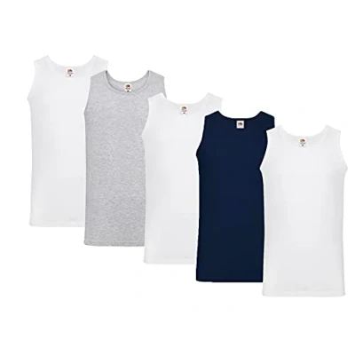 Imagen de Fruit of the Loom Chaleco ligero para hombre (5 unidades), 2 blancos, azul marino, 1 gris + bloc de notas Hl kauf, XXL