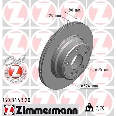 Imagen de ZIMMERMANN COAT Z 150.3443.20 Disco de freno 324 20 6/5 5 120 ventilación interna revestido altamente carbonizado BMW: X5