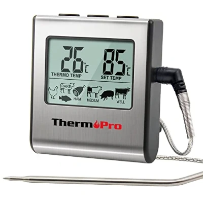 Imagen de ThermoPro TP16 Termómetro digital de Cocina Carne Alimento para Barbacoa Horno Leche Parrilla con Temporizador y Alarma, la Sonda Acero inoxidable